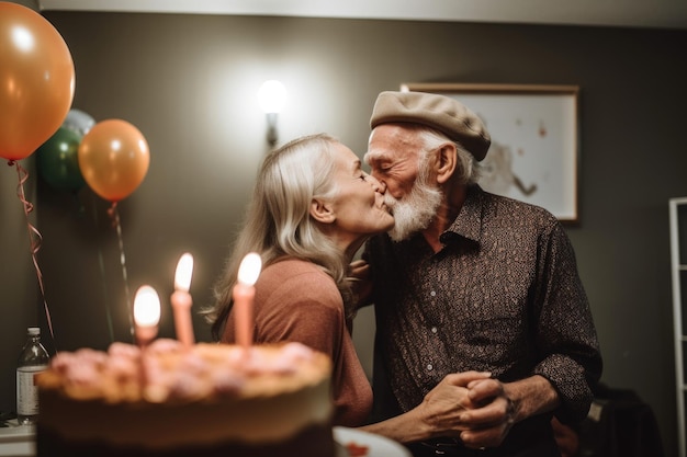 Foto de um casal compartilhando um momento em sua festa de aniversário