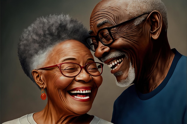 Foto de um casal de aposentados afro-americanos felizes no amor em uma roupa esportiva casual Avós sorridentes felizes Ilustração generativa de IA