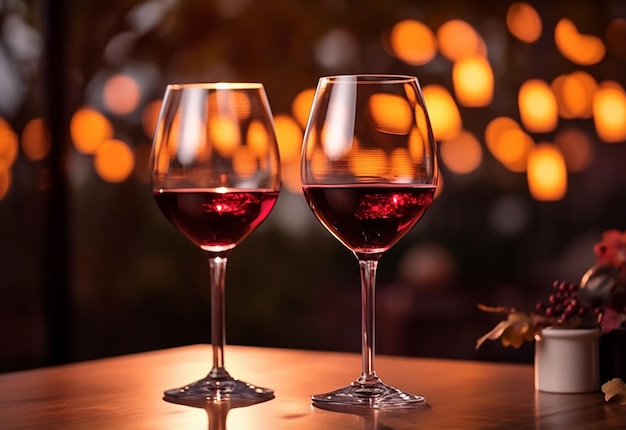 Foto de um casal de mãos segurando copos de vinho na natureza da noite