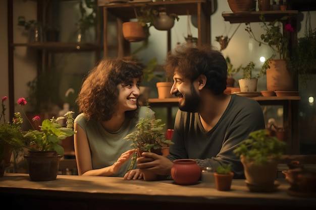 Foto de um casal fazendo uma aula de cerâmica juntos no Dia dos Namorados