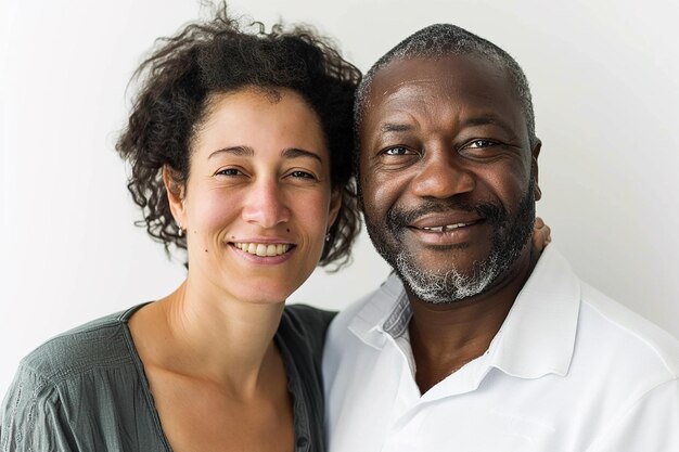 Foto foto de um casal feliz em frente a um fundo branco