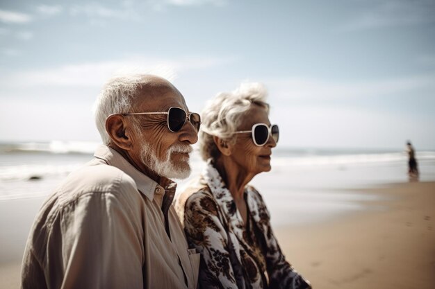 Foto de um casal passando o dia na praia criada com IA generativa