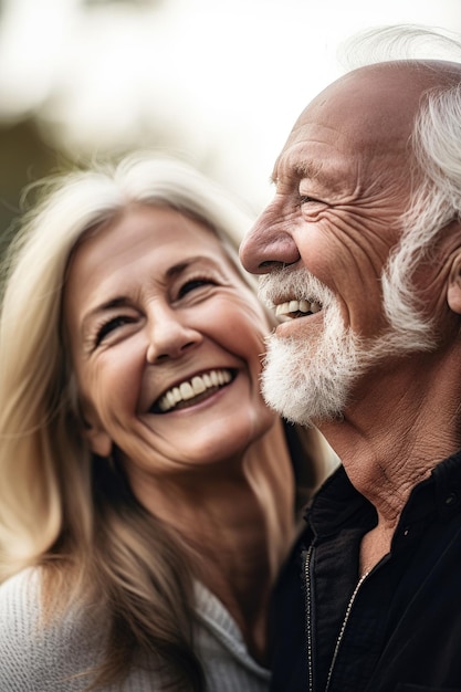 Foto de um casal sênior sorridente aproveitando algum tempo juntos ao ar livre criado com IA generativa
