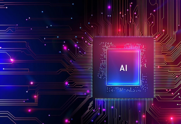Foto de um chip de inteligência artificial, tecnologia digital do futuro, inovação, mão de fundo.