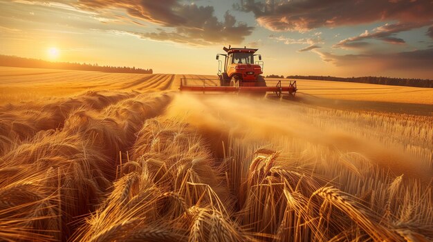 Foto de um colhedor trabalhando em um campo de trigo gerada por inteligência artificial