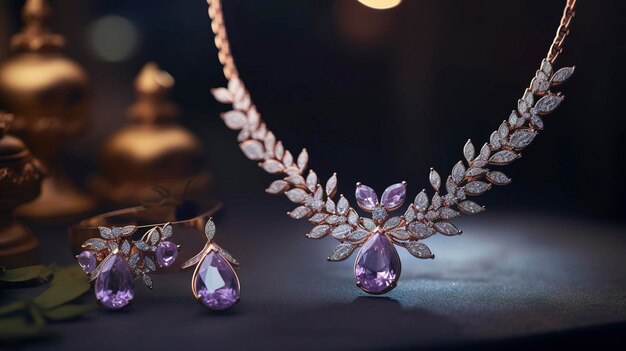 foto de um conjunto de jóias refinadas com colar e brincos correspondentes