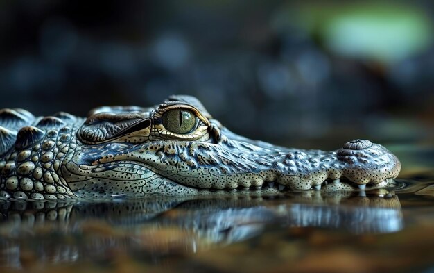 Foto de um crocodilo em perfil contra um fundo de água ondulada