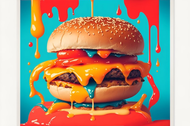 Foto foto de um delicioso cheeseburger com uma quantidade generosa de ketchup em um pão torrado