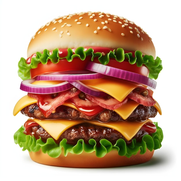 Foto de um delicioso hambúrguer isolado em fundo branco