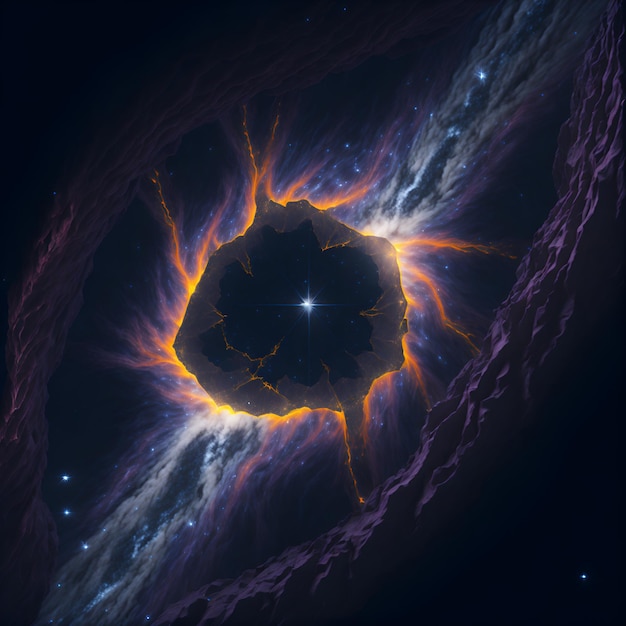 Foto de um denso aglomerado de estrelas em torno de um misterioso centro escuro