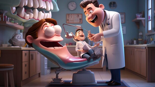 Foto de um dentista examinando os dentes de um paciente