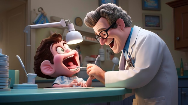 Foto de um dentista examinando os dentes de um paciente