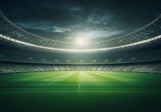 Foto foto de um estádio de futebol à noite com luz do estádio