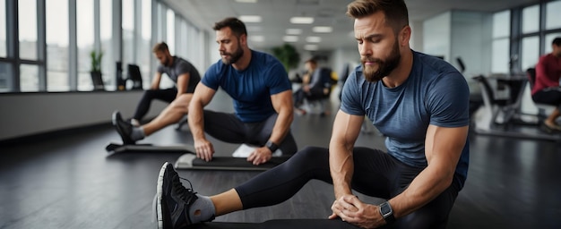 Foto de um funcionário de escritório de fitness fazendo alongamentos ou usando equipamentos de fitness em um dia-a-dia candido