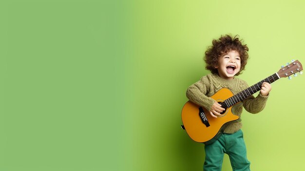 Foto foto de um garotinho fofo tocando violão