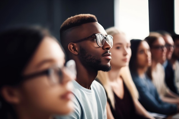 Foto de um grupo de alunos ouvindo seu professor durante a aula