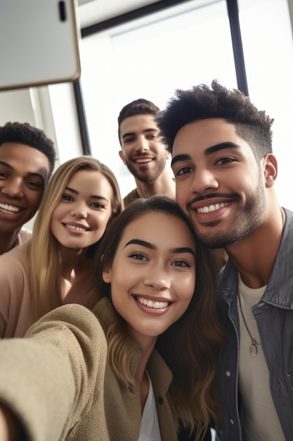 Foto foto de um grupo de jovens empreendedores tirando selfies em um ambiente de escritório casual