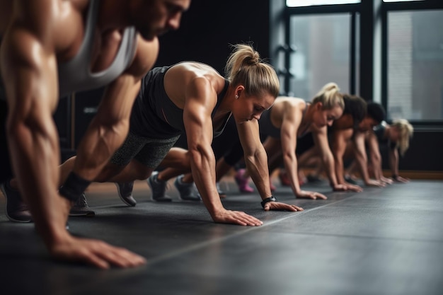 Foto foto de um grupo de pessoas fazendo rollups com os pés na academia criada com ia generativa