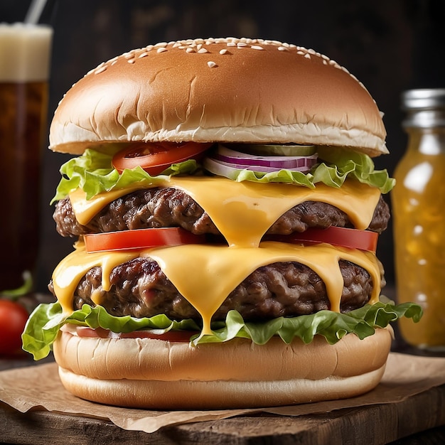 Foto de um hambúrguer em close-up