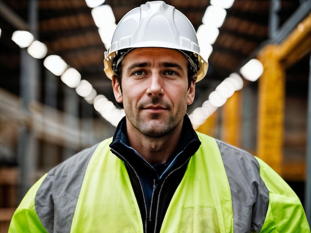 Foto foto de um homem como um trabalhador da construção com capacete generativa ai