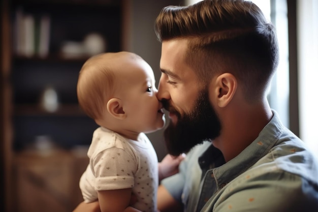 Foto de um homem se relacionando com seu adorável filho em casa, criado com IA generativa