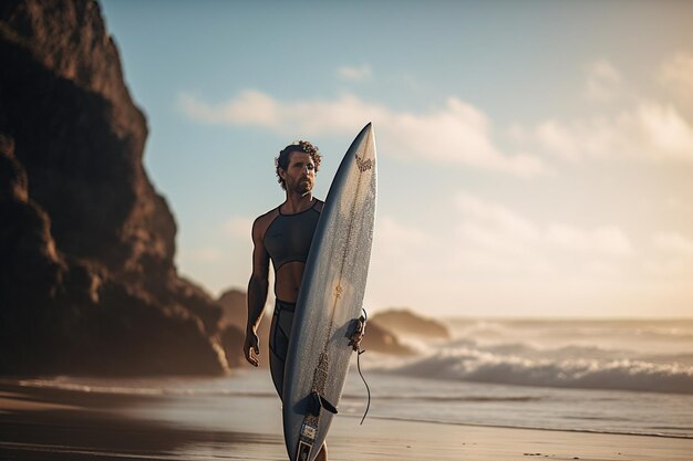 Foto foto de um homem segurando sua prancha de surf