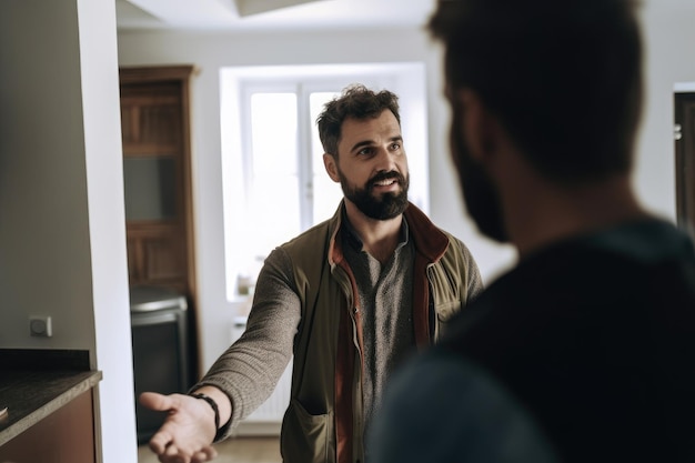 Foto de um homem vendendo algo de seu empreiteiro doméstico criado com IA generativa