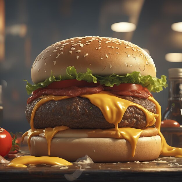 Foto de um incrível e delicioso cheeseburger