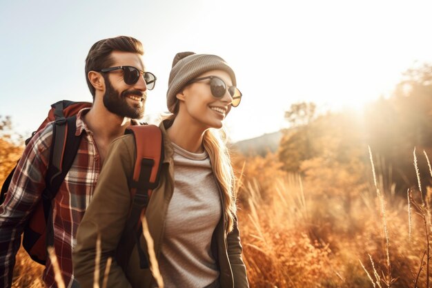 Foto de um jovem casal saindo para uma caminhada criada com IA generativa