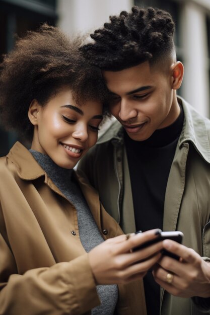 Foto foto de um jovem casal usando o celular juntos