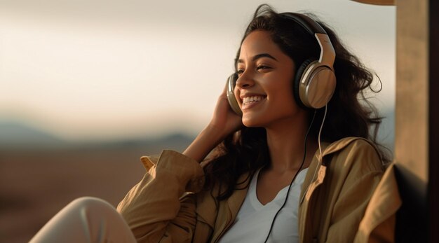 Foto foto de um jovem com fones de ouvido a desfrutar de música