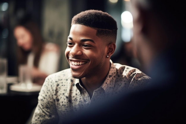 Foto de um jovem sorrindo após conhecer alguém em um evento de speed dating