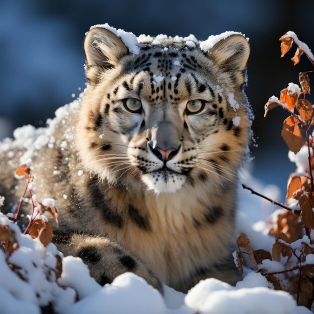 Foto foto de um leopardo-da-neve impressionante e esquivo na natureza