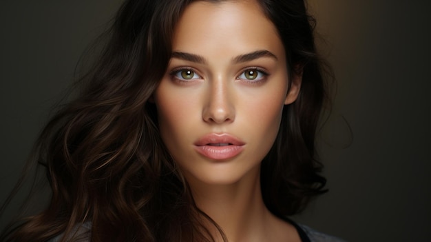 foto de um lindo rosto feminino, pele perfeita e limpa de uma jovem mulher caucasiana gerada por IA