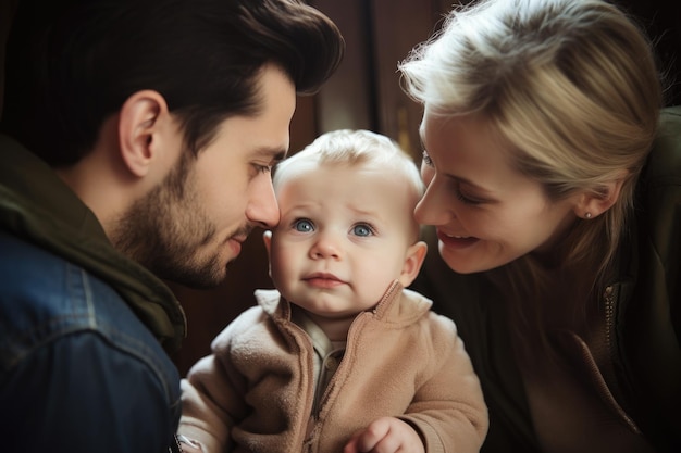 Foto de um menino com sua mãe e seu pai