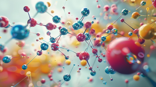 Foto de um modelo molecular 3D com visão explodida e cores vibrantes