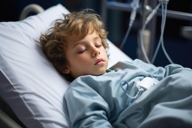 Foto de um paciente cochilando em uma cama de hospital