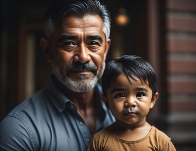Foto de um pai como herói com seu filho no feliz dia dos pais com IA generativa
