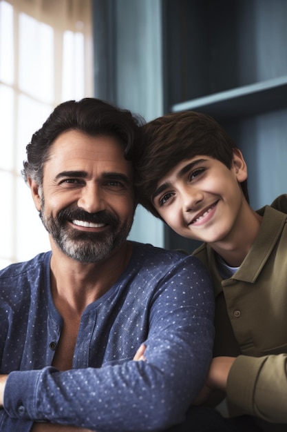 Foto de um pai e filho felizes passando tempo juntos em casa