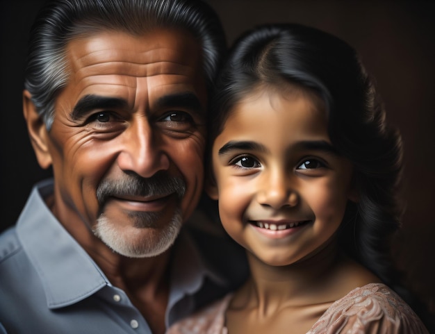 Foto de um pai e uma filha sorrindo juntos no dia global dos pais com IA generativa