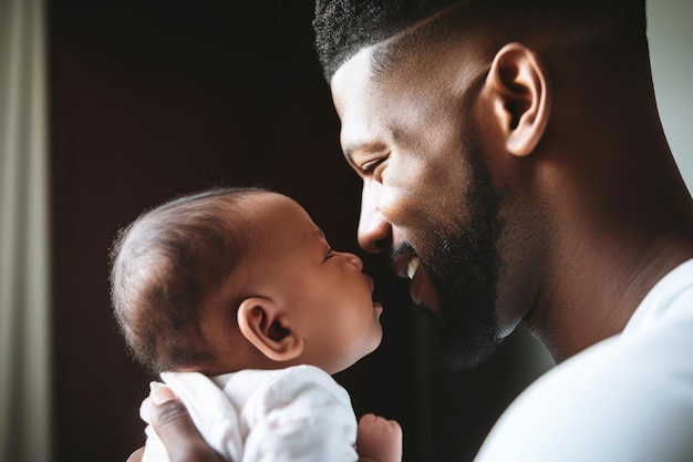 Foto de um pai se relacionando com sua filha recém-nascida criada com IA generativa