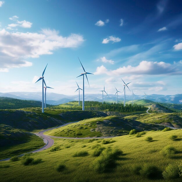 Foto foto de um parque eólico moderno contra uma paisagem cênica