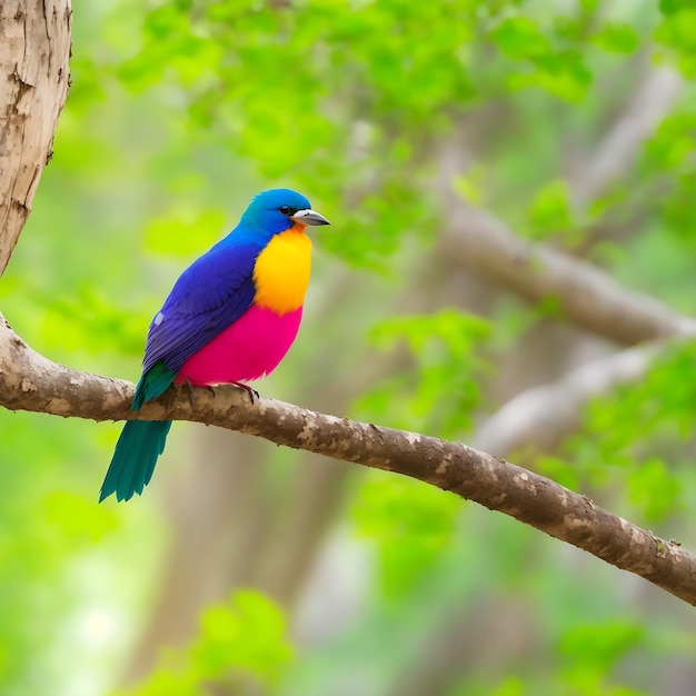 foto de um pássaro colorido sentado em um galho na floresta Imagem generativa de IA