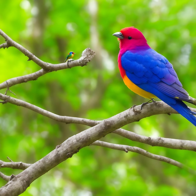 foto de um pássaro colorido sentado em um galho na floresta Imagem generativa de IA