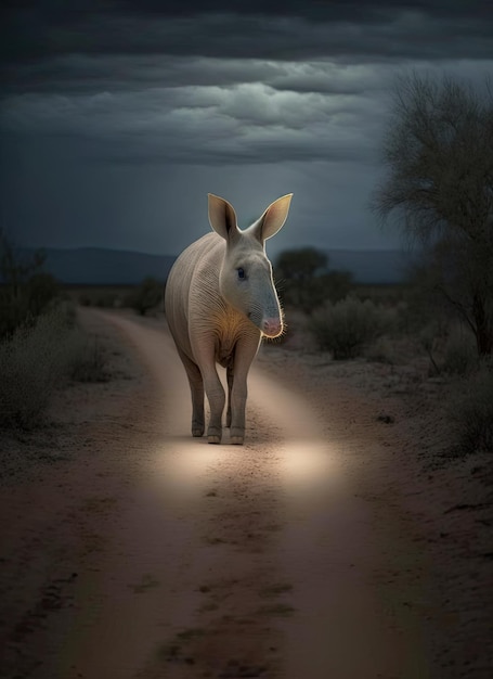 Foto de um porco-da-terra caminhando por uma estrada de terra 4