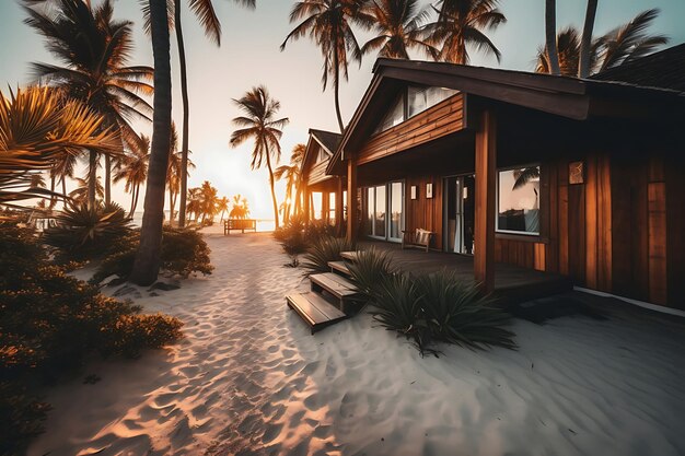 Foto foto de um resort de praia tropical com palmeiras e sol