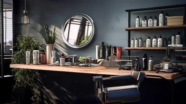 Foto de um salão de cabeleireiro com ferramentas de corte