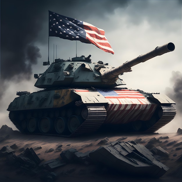 Foto de um tanque com bandeira dos Estados Unidos