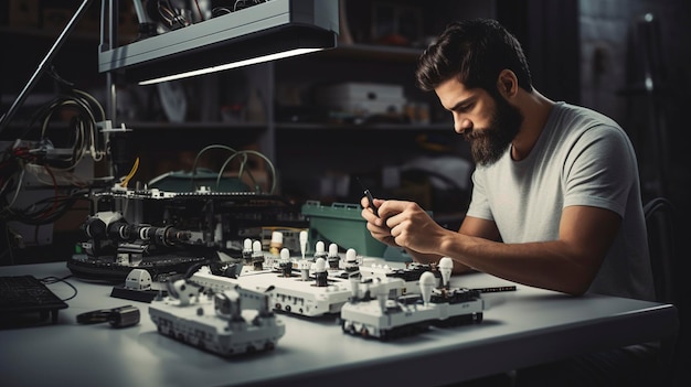 Foto de um técnico configurando uma rede sem fio