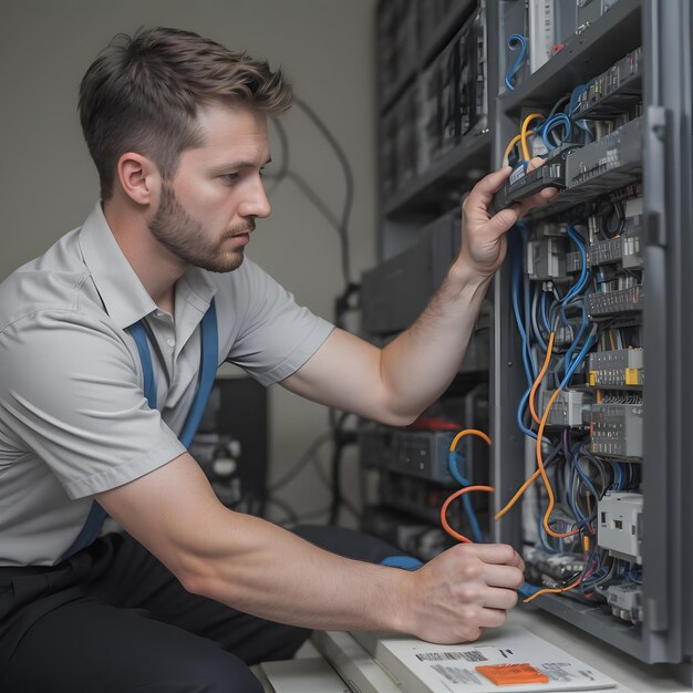 Foto foto de um técnico elétrico a trabalhar